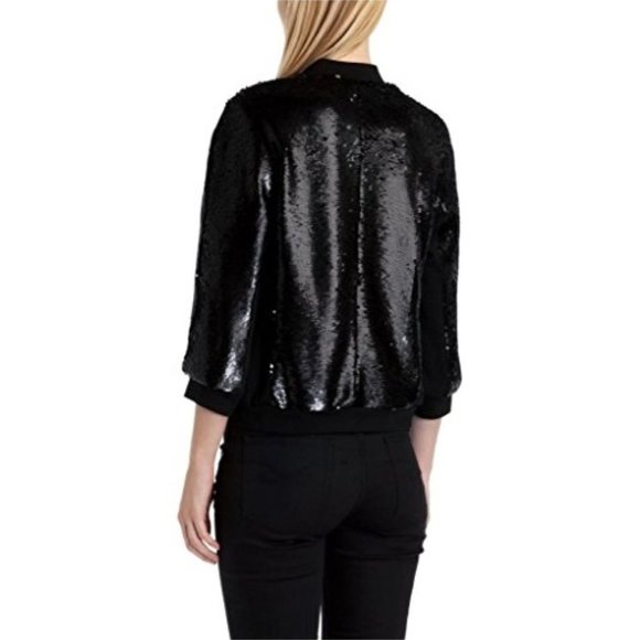 Ted Baker Brosina Sequin Bomber Jacket /  4 Large 10 / Black - Picture 3 of 12